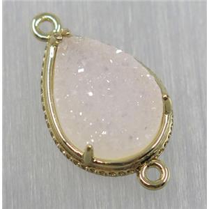 druzy agate connector, natural color, teardrop, gold plated, approx 12x16mm [GMPDA8530]