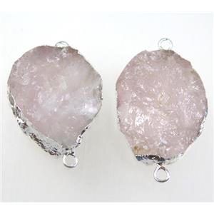 rough rose quartz connector, silver plated, freeform, approx 20-40mm [GMPDA8548]
