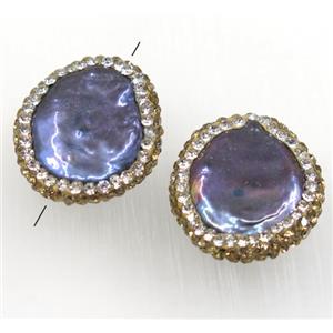 pearl bead paved yellow rhinestone, freeform, purple, approx 18-20mm [GMPDA8552]