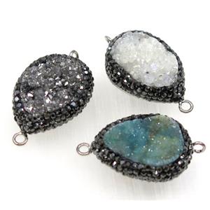 druzy quartz connector pave rhinestone, freeform, mix color, approx 20-28mm [GMPDA8554]