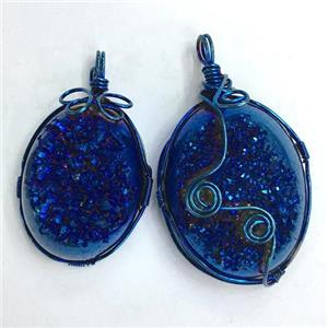blue druzy Quartz pendant, freeform, wire wrapped, approx 20-40mm [GMPDA8578]