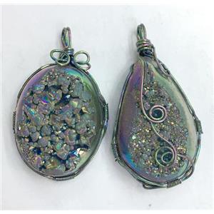 rainbow druzy Quartz pendant, freeform, wire wrapped, approx 20-40mm [GMPDA8579]