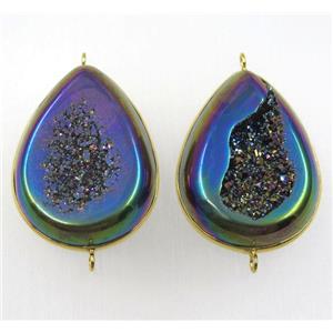 rainbow druzy agate geode teardrop connector, approx 30-40mm [GMPDA8582]