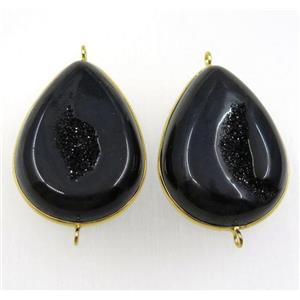 black druzy agate geode teardrop connector, approx 30-40mm [GMPDA8583]