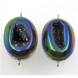 rainbow druzy agate geode oval connector, approx 25-35mm [GMPDA8585]