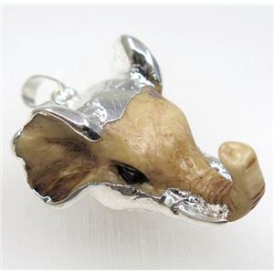 resin elephantHead pendant, silver plated, approx 30-40mm [GMPDA8593]