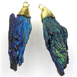 kyanite pendant, freeform, green Electroplated, approx 10-25mm [GMPDA8606-S]