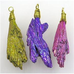 kyanite pendant, freeform, Electroplated, mix color, approx 10-40mm [GMPDA8611-M]