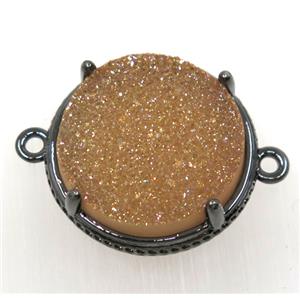 gold champagne druzy agate conenctor, flat round, black plated, approx 20mm dia [GMPDA8618]