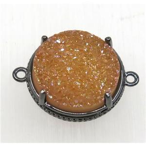 gold champagne druzy agate connector, flat round, black plated, approx 16mm dia [GMPDA8621]