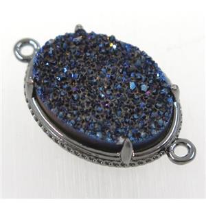 blue druzy agate oval connector, black plated, approx 14x19mm [GMPDA8622]