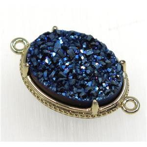 blue druzy agate connector, oval, gold plated, approx 14x19mm [GMPDA8623]