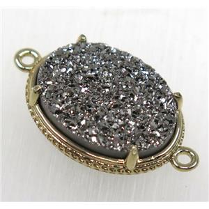 silver druzy agate connector, oval, gold plated, approx 14x19mm [GMPDA8625]