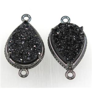 black druzy agate connector, teardrop, black plated, approx 13x16mm [GMPDA8626]