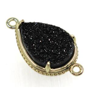 black druzy agate connector, teardrop, gold plated, approx 13x16mm [GMPDA8627]