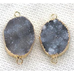 natural gray agate druzy connector, oval, gold plated, approx 15-20mm [GMPDA8628]