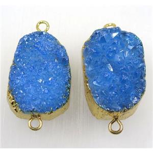 blue druzy quartz connector, freeform, gold plated, approx 15-35mm [GMPDA8632]