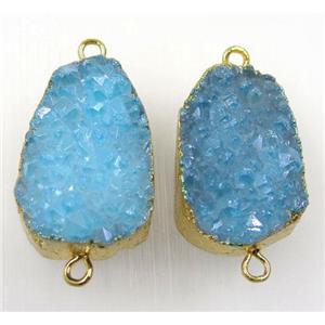 lt.blue druzy quartz connector, freeform, gold plated, approx 15-35mm [GMPDA8633]