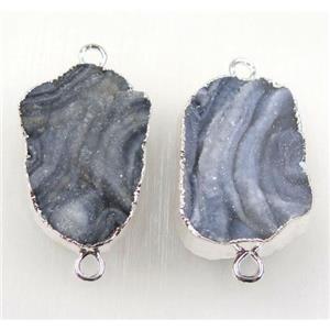 solar agate druzy connector, freeform, silver plated, approx 15-33mm [GMPDA8638]
