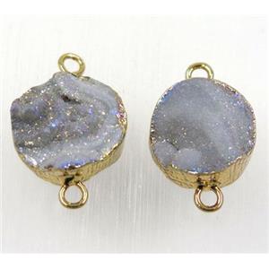 solar agate druzy connector, flat round, gold plated, approx 13-15mm [GMPDA8642]