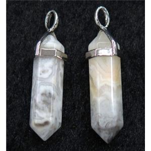 white crystal agate bullet pendant, approx 10-30mm [GMPDA8648]