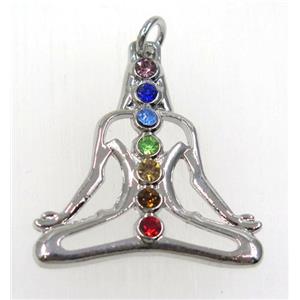 Crystal glass Chakra Pendant, alloy, platinum plated, approx 32-35mm [GMPDA8703]