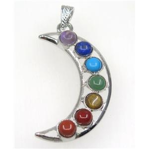 gemstone Chakra pendant, moon, alloy, platinum plated, approx 35-55mm [GMPDA8704]