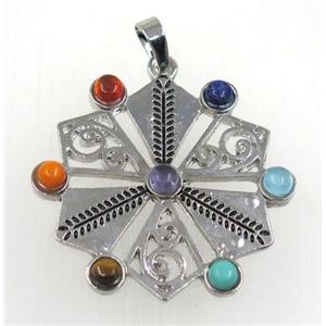 gemstone Chakra pendant, platinum plated, approx 35-38mm [GMPDA8706]