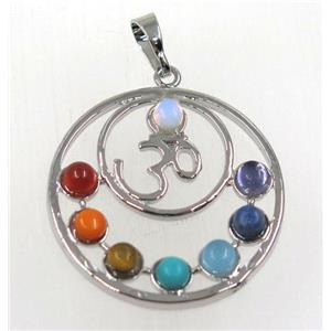 gemstone Chakra pendant, alloy, platinum plated, approx 32mm [GMPDA8709]