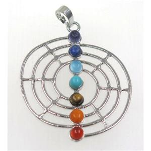 gemstone Chakra pendant, alloy, platinum plated, approx 38-40mm [GMPDA8710]