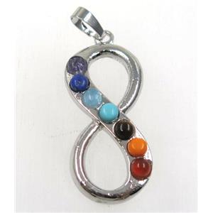 gemstone Chakra infinity pendant, alloy, platinum plated, approx 18-40mm [GMPDA8714]