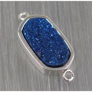 blue druzy quartz connector, oval, silver plated, approx 10-16mm [GMPDA8721]
