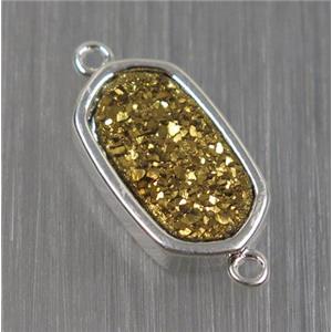 gold druzy quartz connector, oval, silver plated, approx 10-16mm [GMPDA8726]