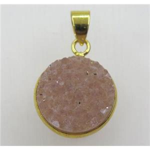 natural druzy agate pendant, flat-round, gold plated, approx 16mm dia [GMPDA8755]