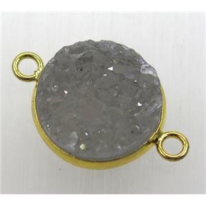 druzy agate connector, flat-round, gold plated, approx 16mm dia [GMPDA8756]