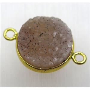 druzy agate connector, flat-round, gold plated, approx 16mm dia [GMPDA8757]