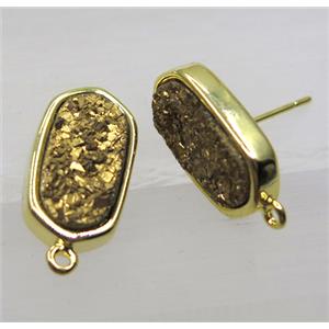 golden druzy quartz earring studs, gold plated, approx 8-15mm [GMPDA8774]