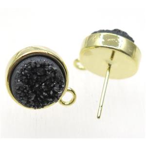 black druzy quartz earring studs, flat round, gold plated, approx 10mm dia [GMPDA8781]
