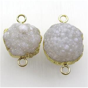 white AB-color druzy quartz connector, gold plated, approx 14-22mm [GMPDA8789]