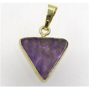 purple Amethyst triangle pendant, gold plated, approx 16x16x16mm [GMPDA8793]