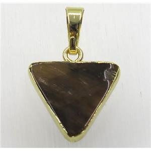 yellow tiger eye stone triangle pendant, gold plated, approx 16x16x16mm [GMPDA8795]