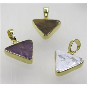 mix gemstone triangle pendant, gold plated, approx 16x16x16mm [GMPDA8796]