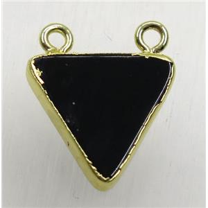 black agate onyx triangle pendant with 2loops, gold plated, approx 16x16x16mm [GMPDA8799]