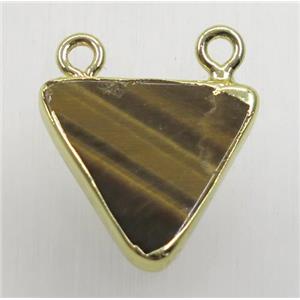 yellow tiger eye stone triangle pendant with 2loops, gold plated, approx 16x16x16mm [GMPDA8800]