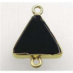 black onyx agate triangle connector, gold plated, approx 16x16x16mm [GMPDA8802]