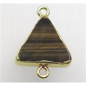yellow tiger eye stone triangle connector, gold plated, approx 16x16x16mm [GMPDA8803]