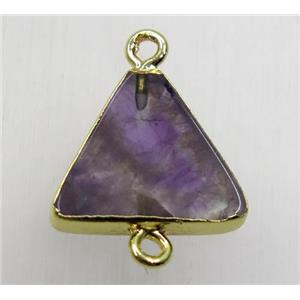 purple Amethyst triangle connector, gold plated, approx 16x16x16mm [GMPDA8804]