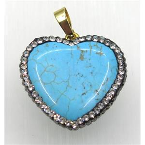 blue turquoise heart pendant paved rhinestone, approx 28mm dia [GMPDA8808]