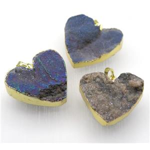mix druzy quartz pendant, heart, gold plated, approx 40mm wide [GMPDA8812]