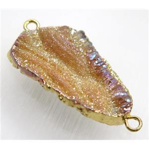 orange AB-color Solar Agate druzy connector, freeform, gold plated, approx 20-40mm [GMPDA8813]